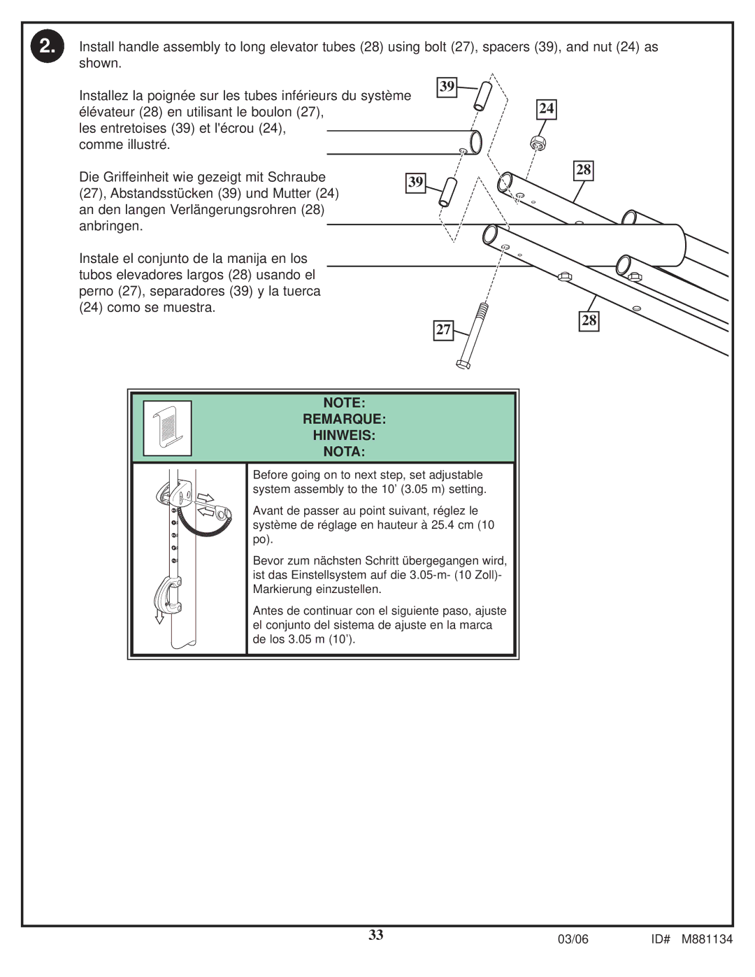 Huffy 1000MXP manual Remarque Hinweis Nota 