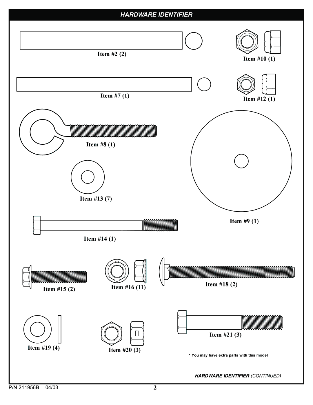 Huffy 104/03P/N211956B manual Hardware Identifier 