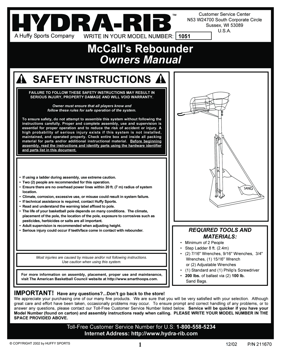 Huffy 1051 manual McCalls Rebounder 