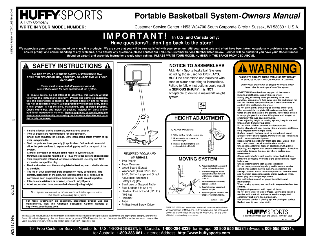 Huffy 110-816R019 manual Safety Instructions 