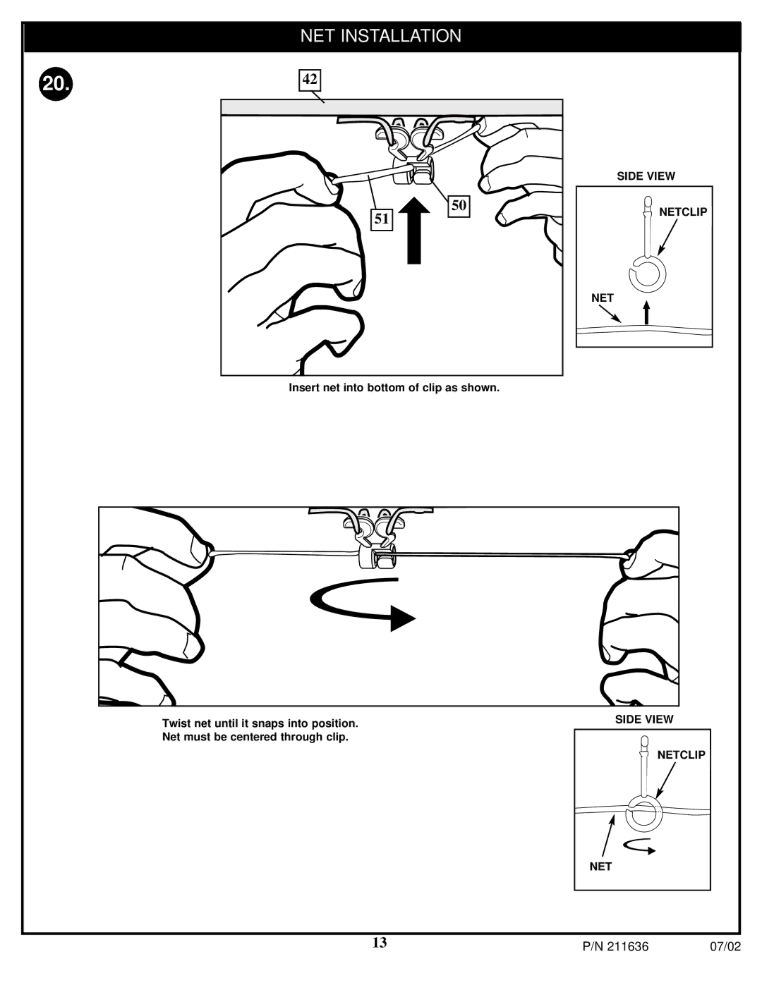 Huffy 110-816R019 manual NET Installation 