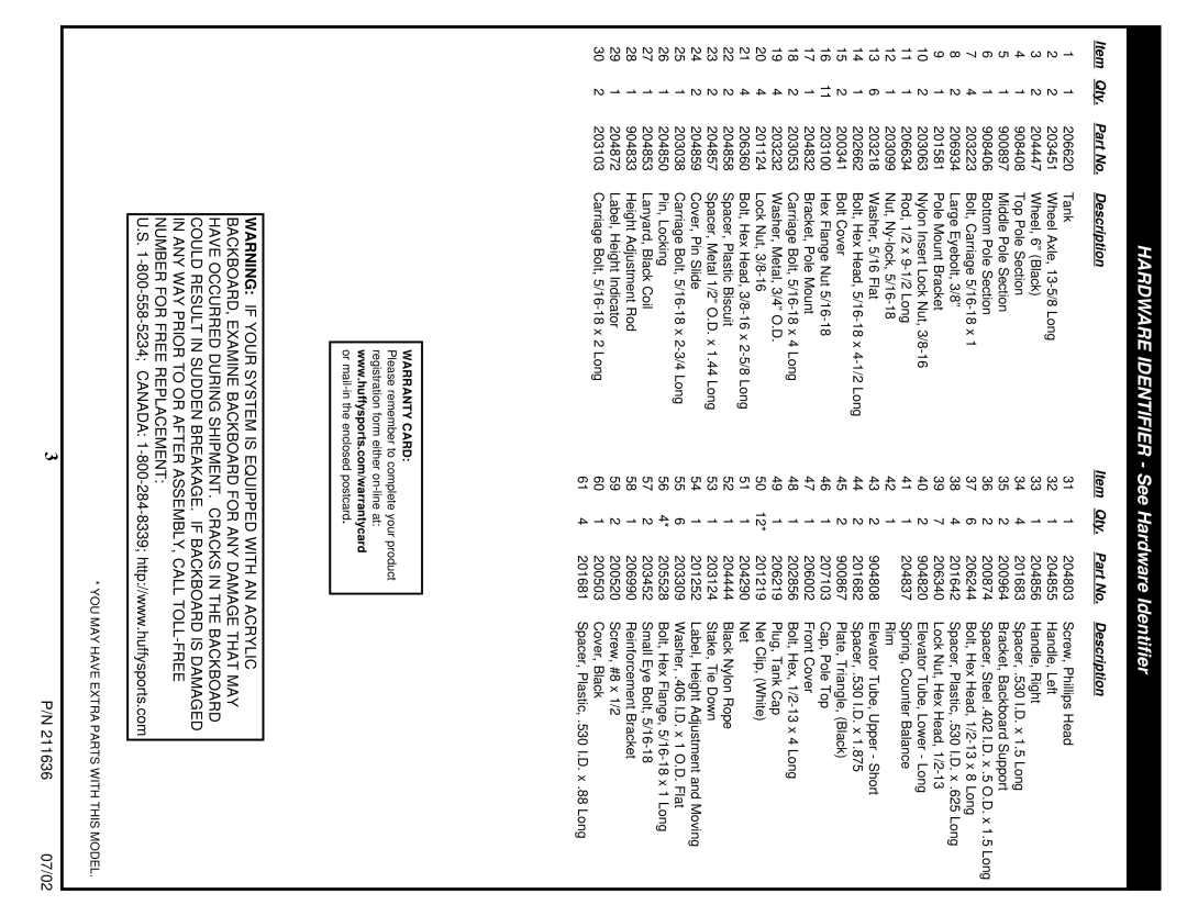 Huffy 110-816R019 manual Hardware Identifier See Hardware Identifier 