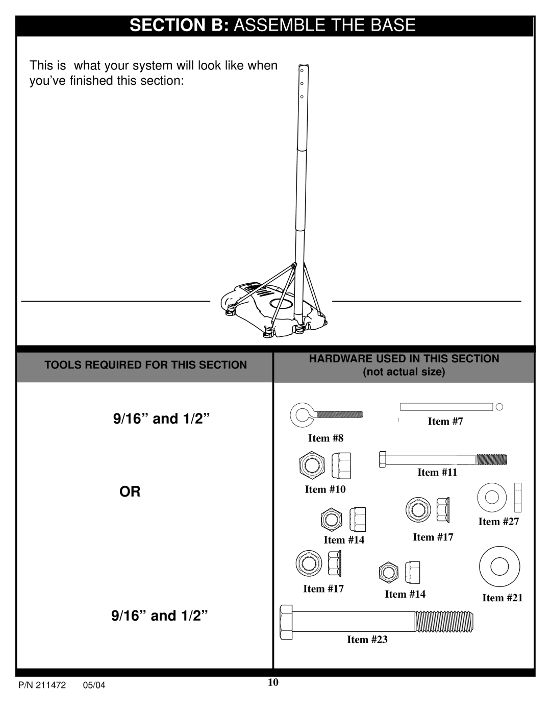 Huffy 11S0057 manual Section B Assemble the Base, 1/2 