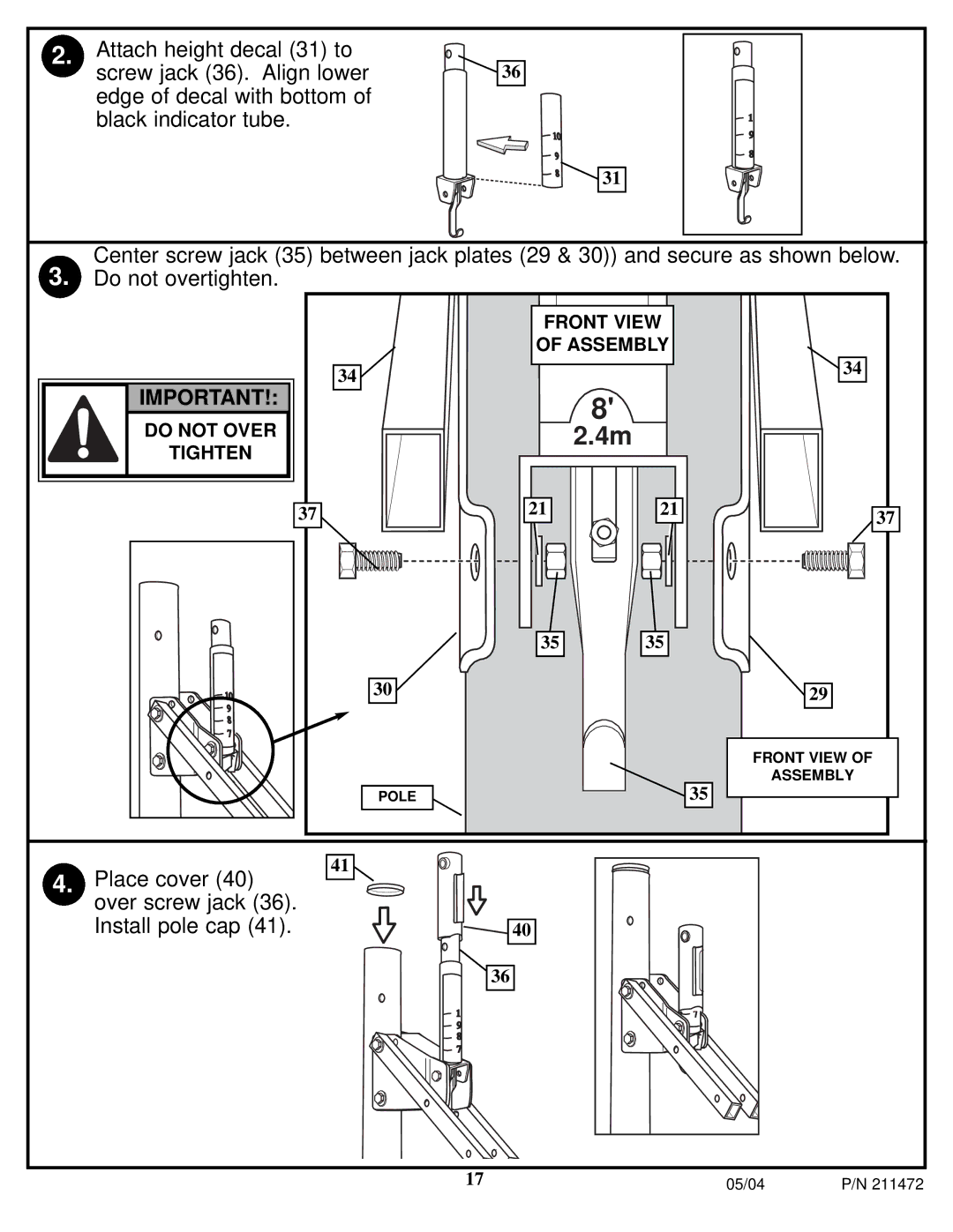 Huffy 11S0057 manual Place cover Over screw jack Install pole cap 