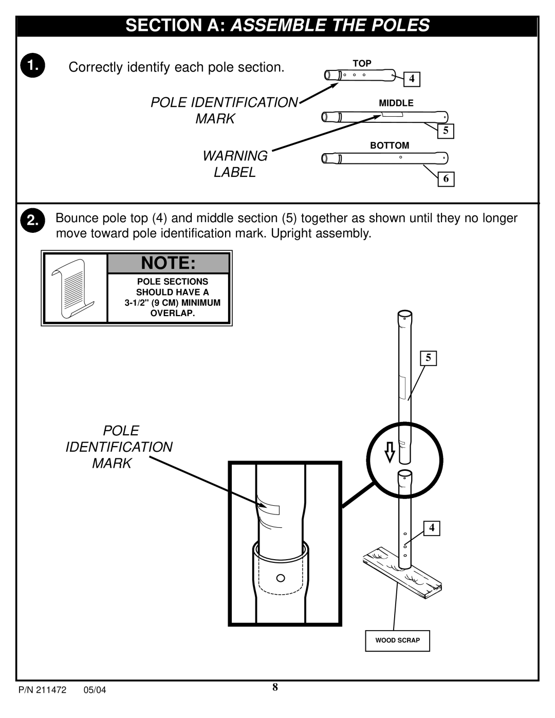 Huffy 11S0057 manual Section a Assemble the Poles, Pole Identification Mark Label 