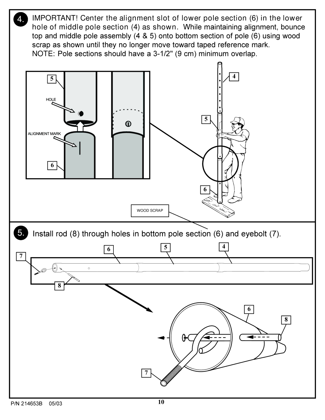 Huffy 1310 manual Install rod 8 through holes in bottom pole and eyebolt 