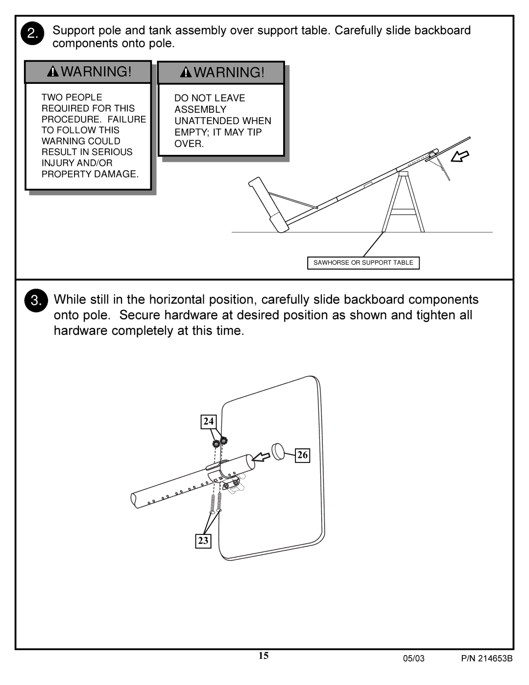 Huffy 1310 manual Do not Leave Assembly Unattended When Empty IT MAY TIP Over 