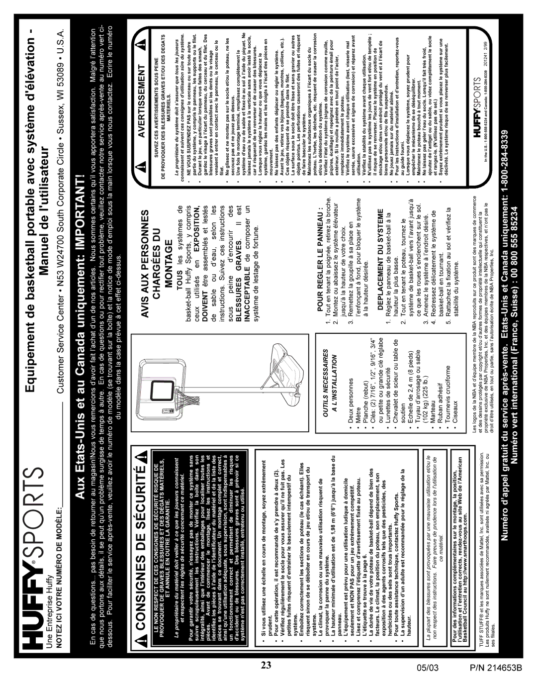 Huffy 1310 manual Pour Regler LE Panneau, Deplacement DU Systeme, ICI Votre Numéro Modèle 