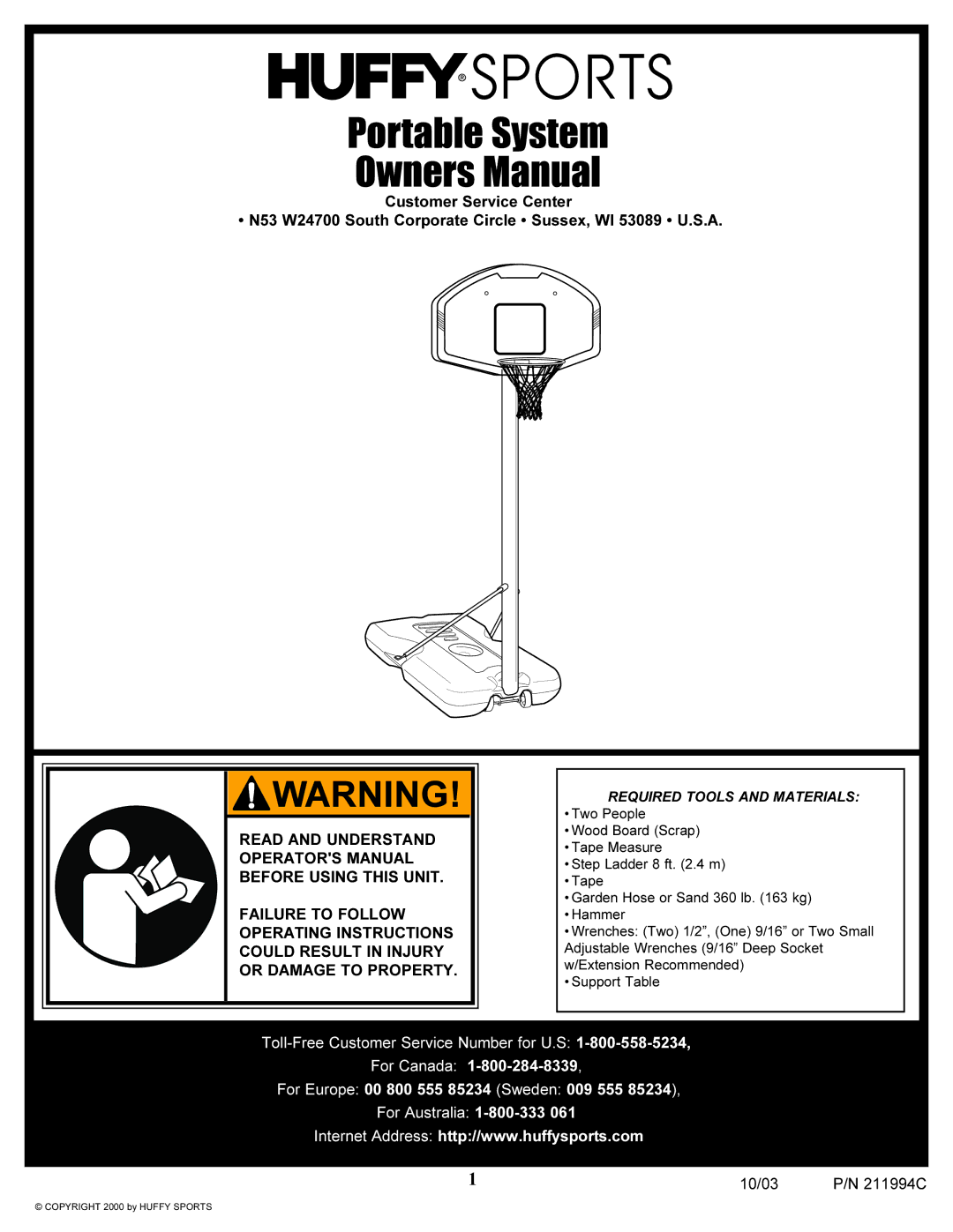 Huffy 1332G manual Portable System 