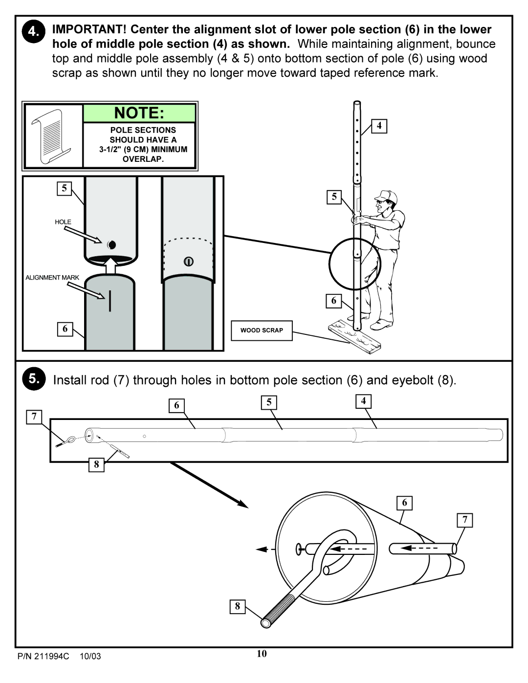 Huffy 1332G manual Install rod 7 through holes in bottom pole and eyebolt 