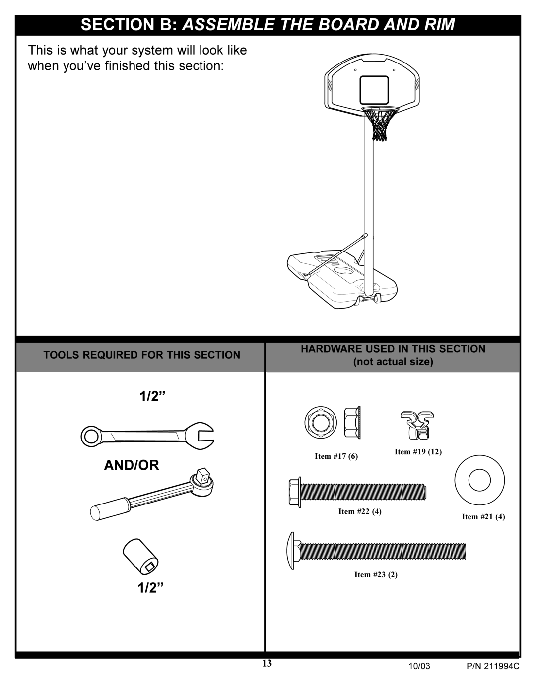 Huffy 1332G manual Section B Assemble the Board and RIM 