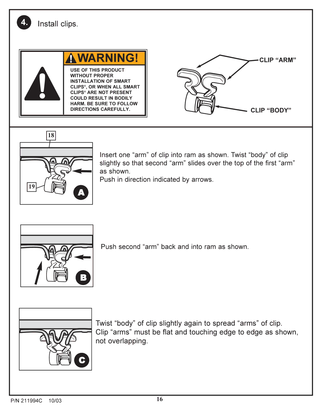 Huffy 1332G manual Install clips 