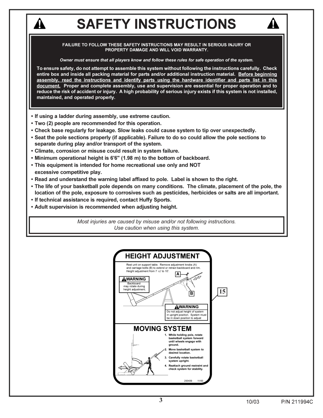 Huffy 1332G manual Safety Instructions 