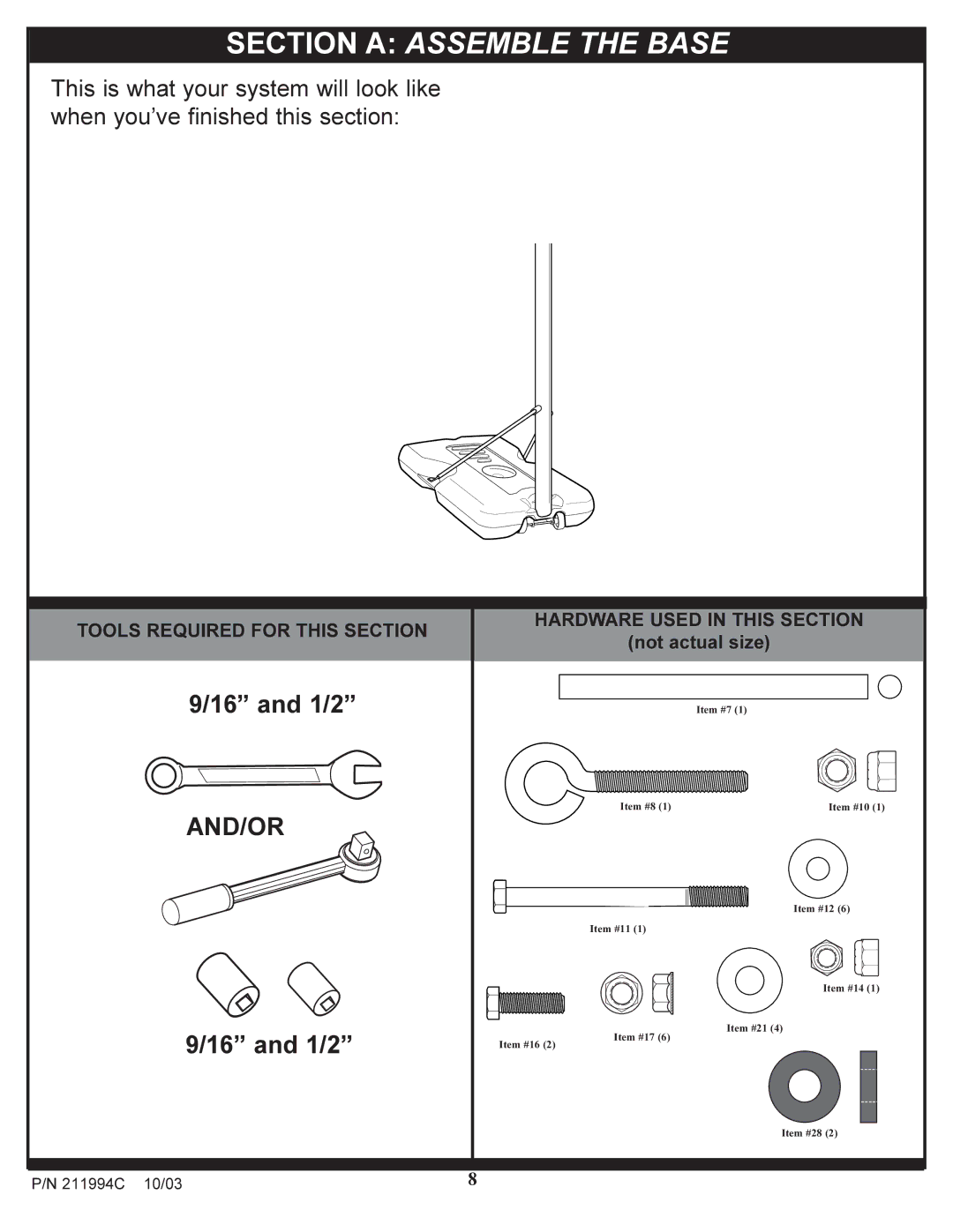 Huffy 1332G manual Section a Assemble the Base 