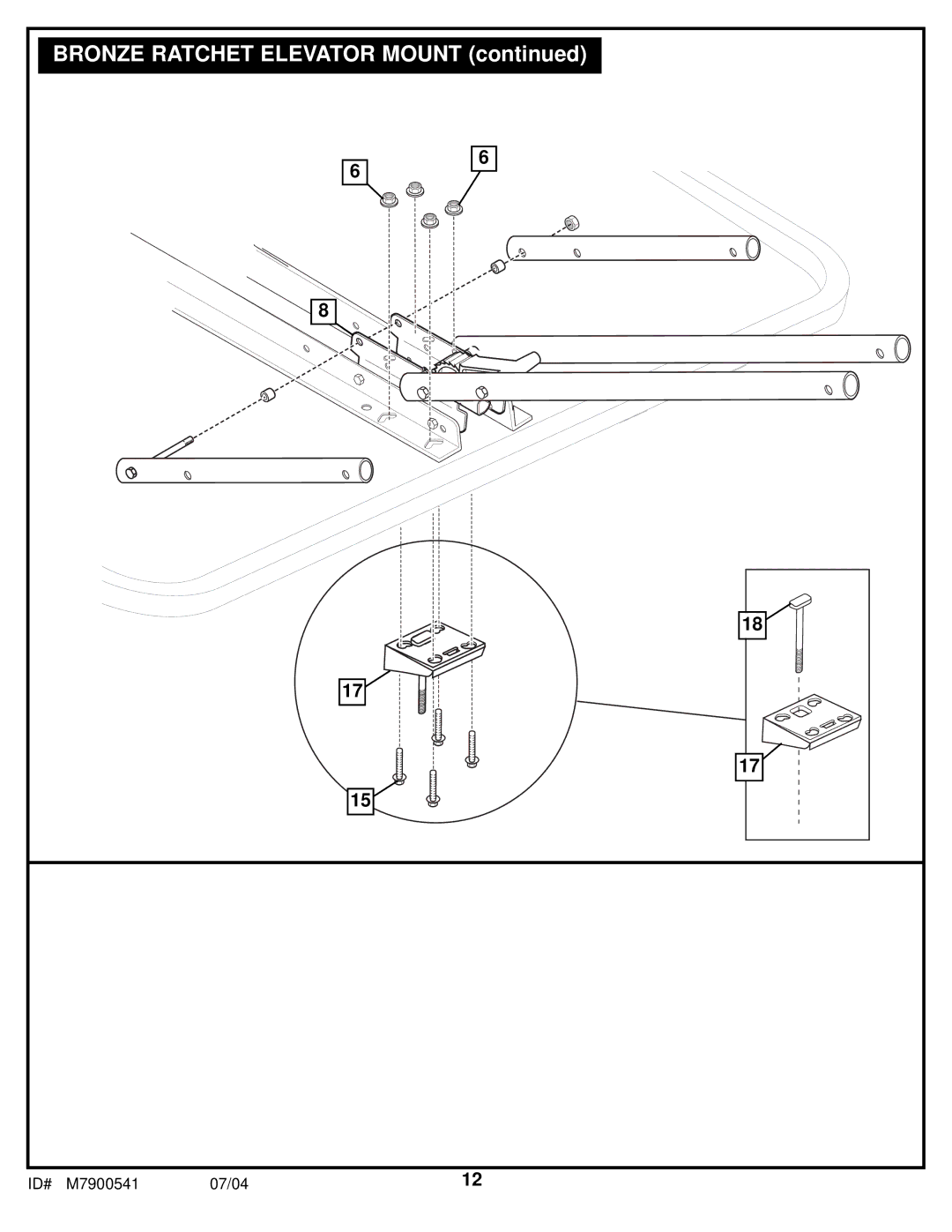 Huffy 1700 MXP manual Bronze Ratchet Elevator Mount 