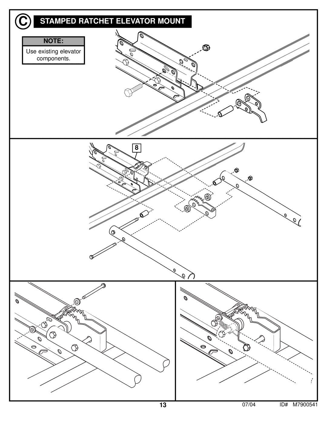 Huffy 1700 MXP manual Stamped Ratchet Elevator Mount 