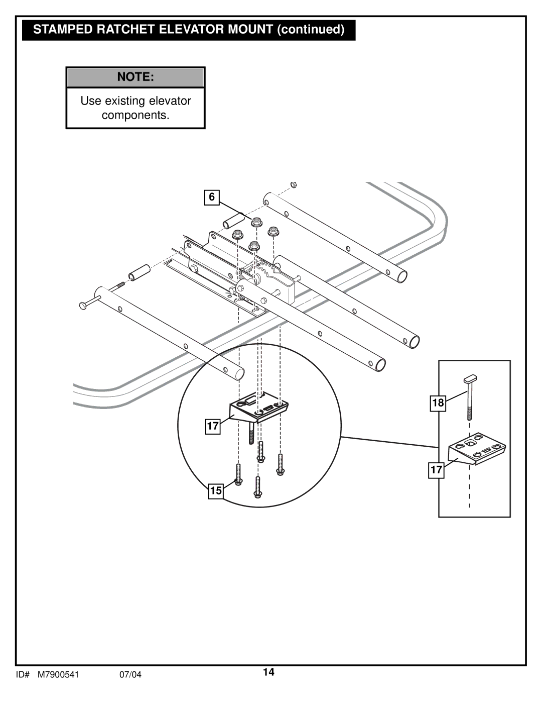 Huffy 1700 MXP manual Stamped Ratchet Elevator Mount 