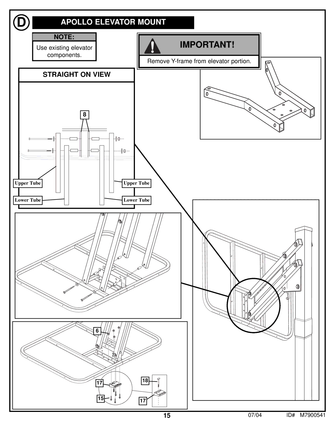 Huffy 1700 MXP manual Apollo Elevator Mount, Straight on View 