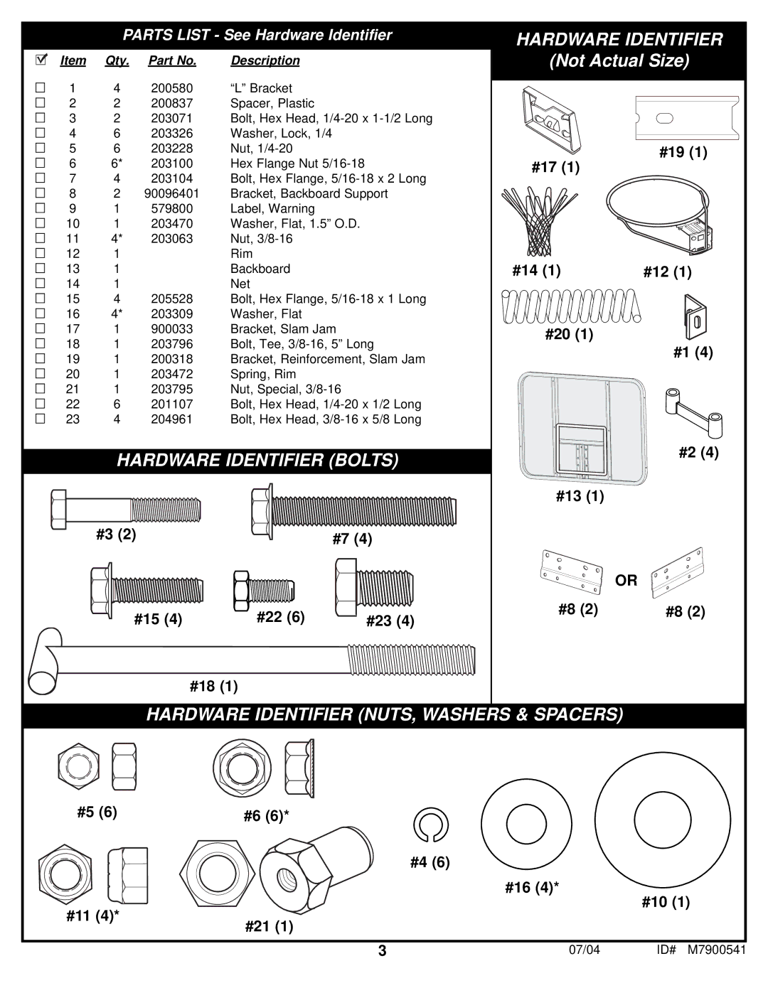 Huffy 1700 MXP manual Hardware Identifier NUTS, Washers & Spacers 