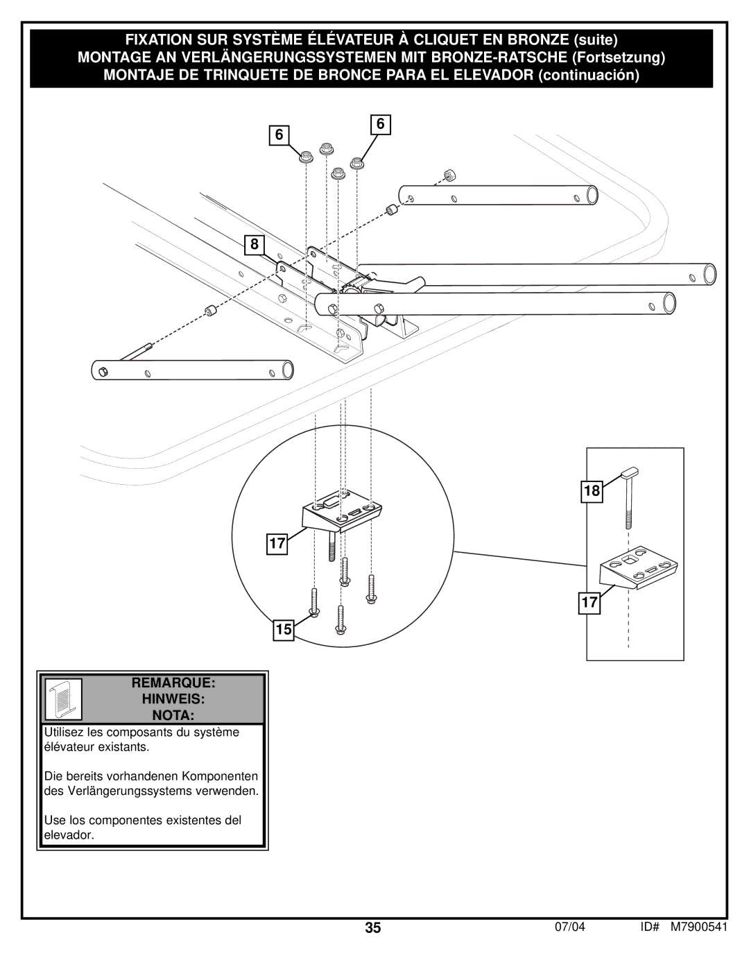 Huffy 1700 MXP manual Remarque Hinweis Nota 