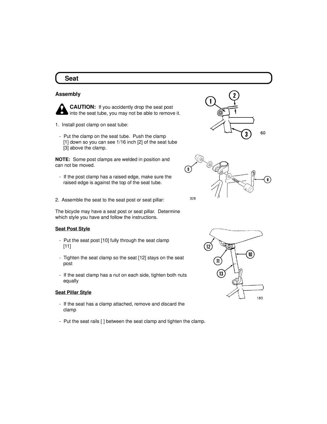 Huffy 1C4880-A01 manual Seat Post Style, Seat Pillar Style 