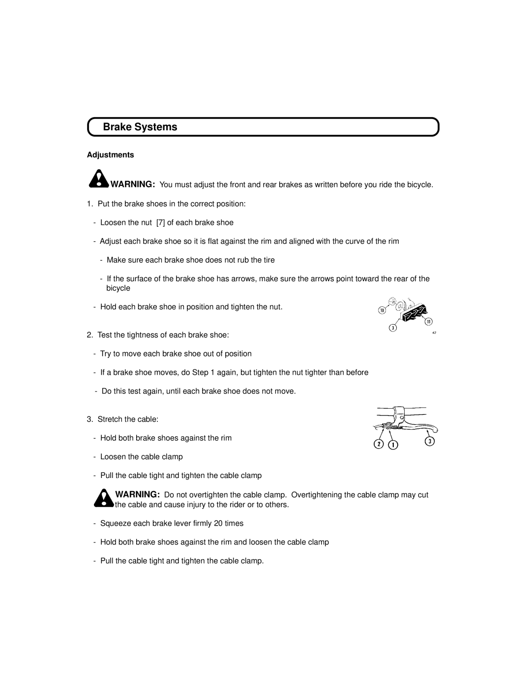 Huffy 1C4880-A01 manual Brake Systems, Adjustments 