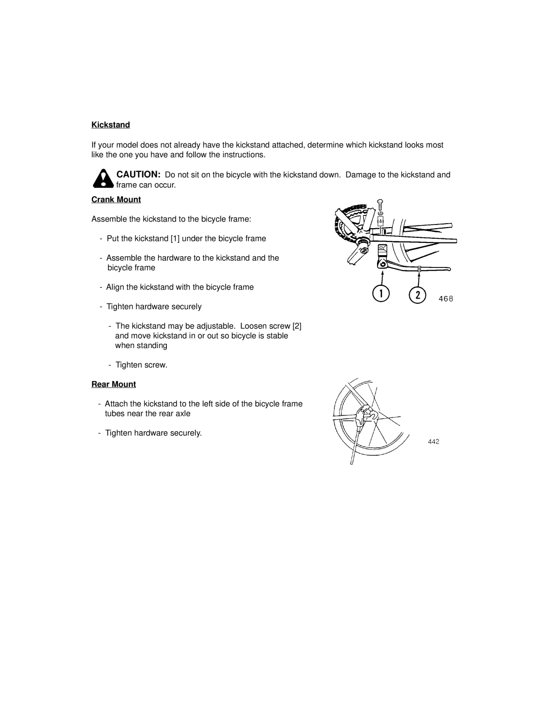 Huffy 1C4880-A01 manual Kickstand, Crank Mount, Rear Mount 