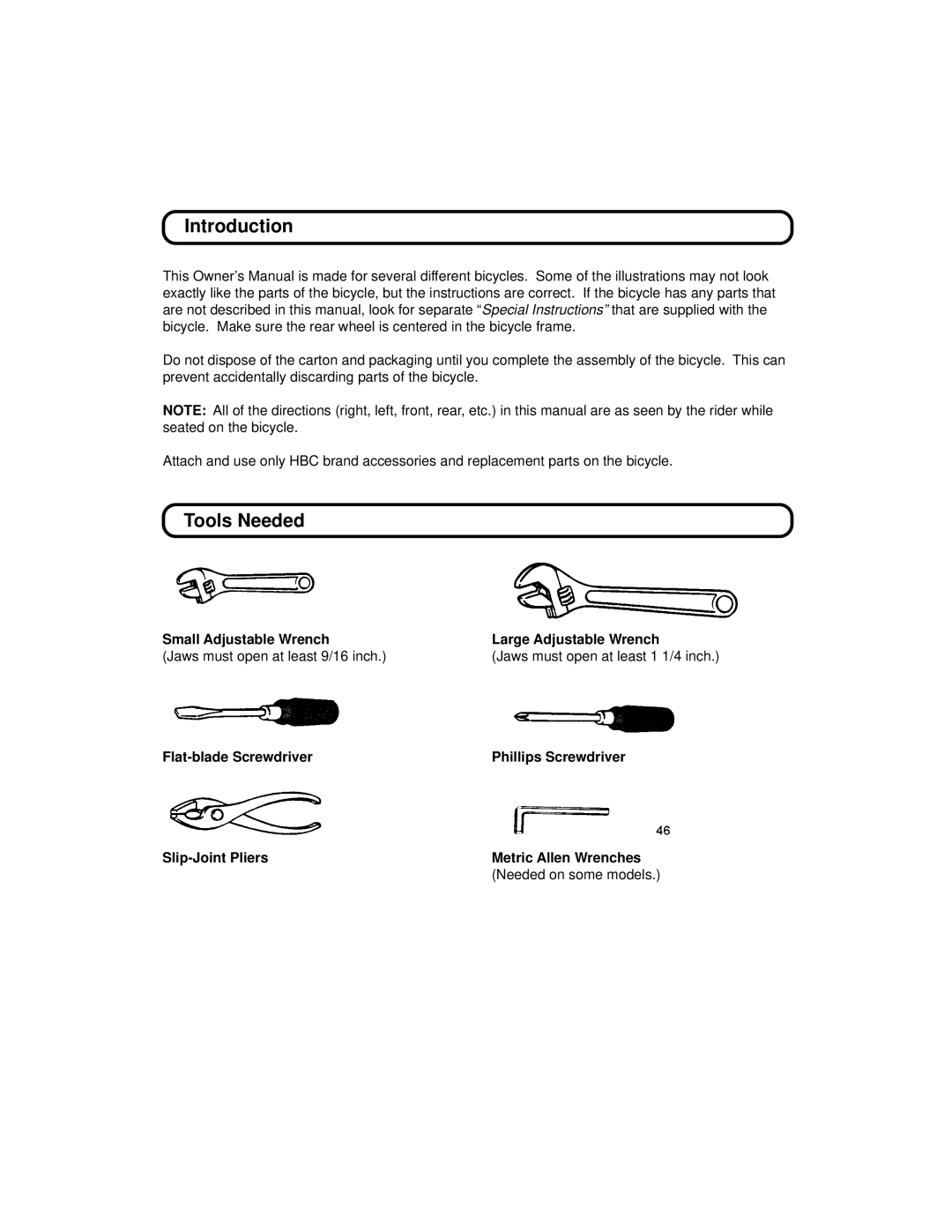 Huffy 1C4880-A01 manual Introduction, Tools Needed 