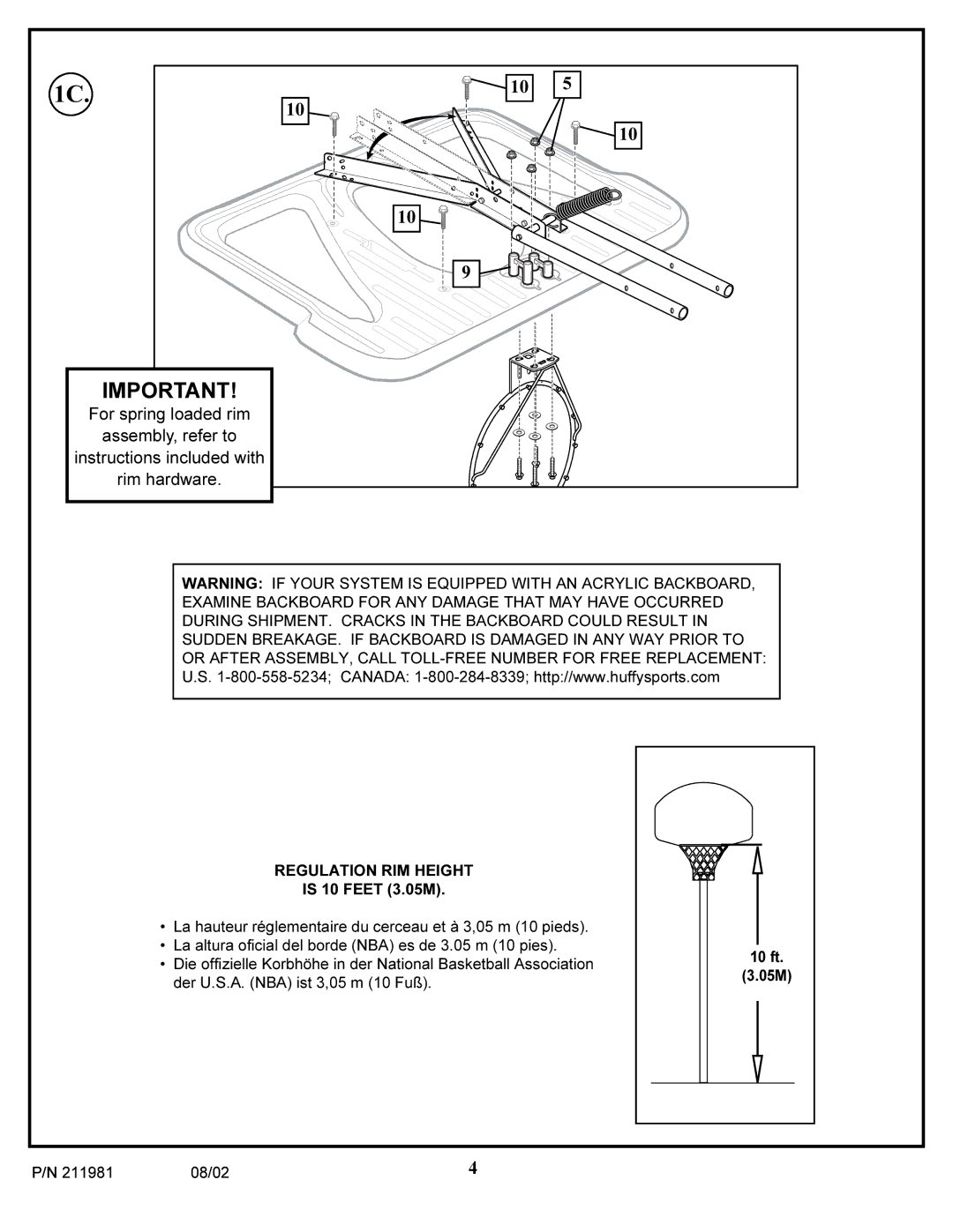 Huffy 2002 manual For spring loaded rim 