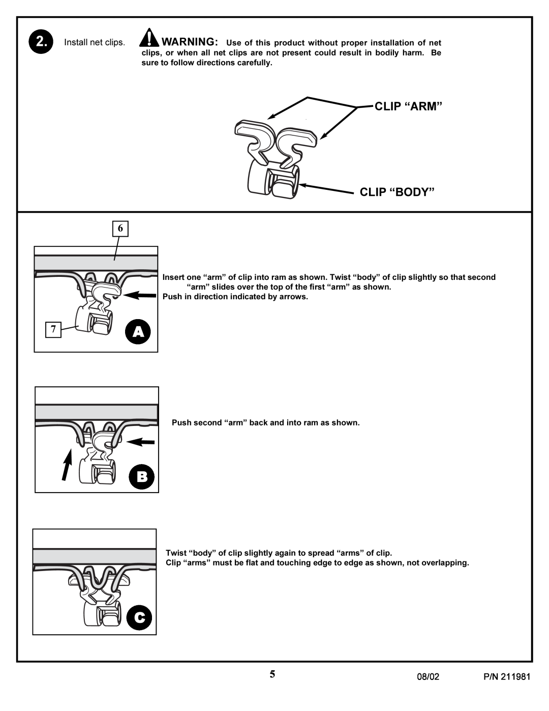 Huffy 2002 manual 7 A, Clip “Arm” Clip “Body” 