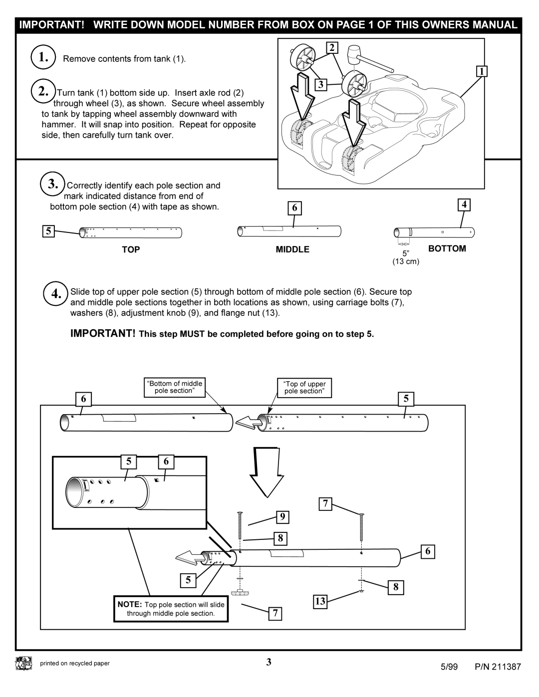 Huffy 211387 manual TOP Middle Bottom 