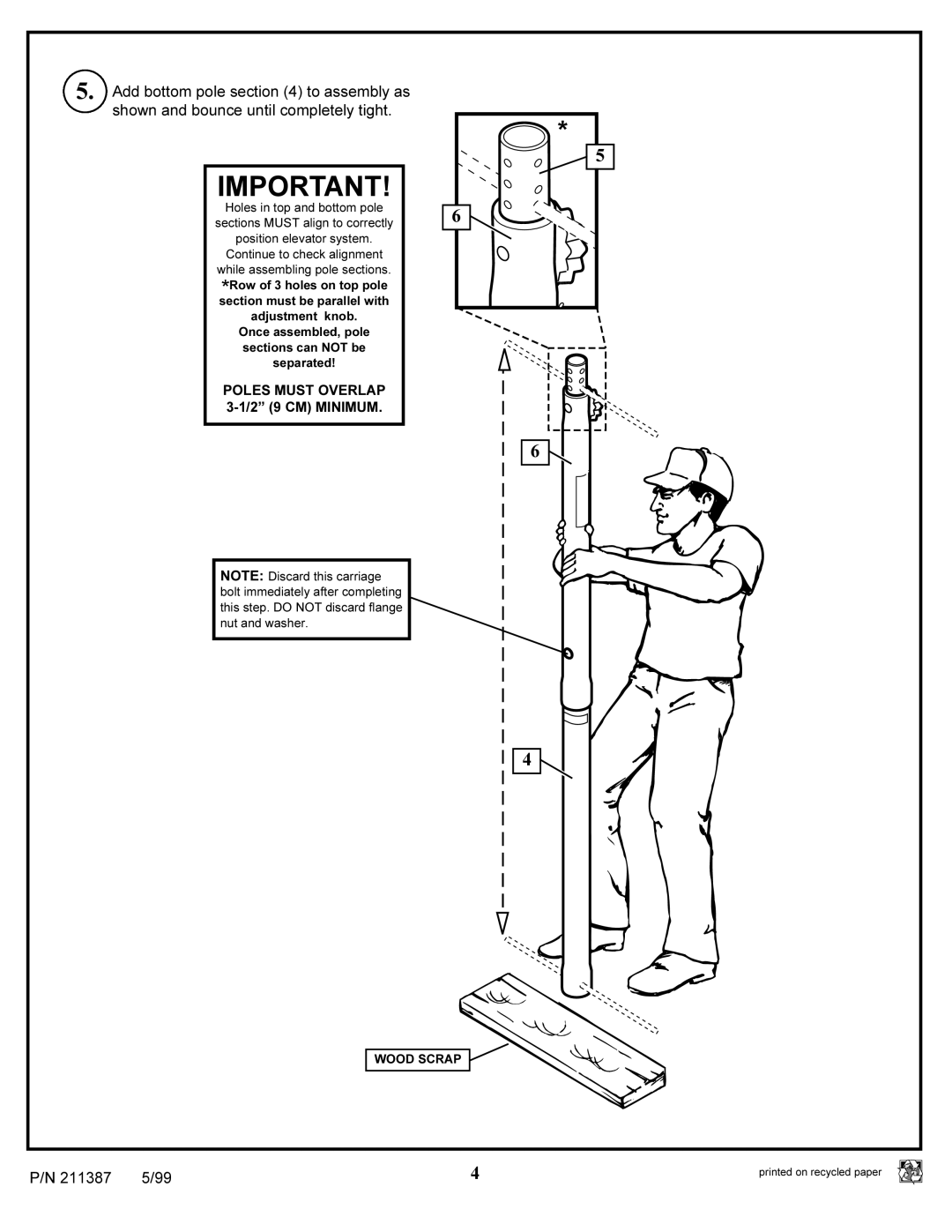 Huffy 211387 manual Poles Must Overlap 3-1/2 9 CM Minimum 