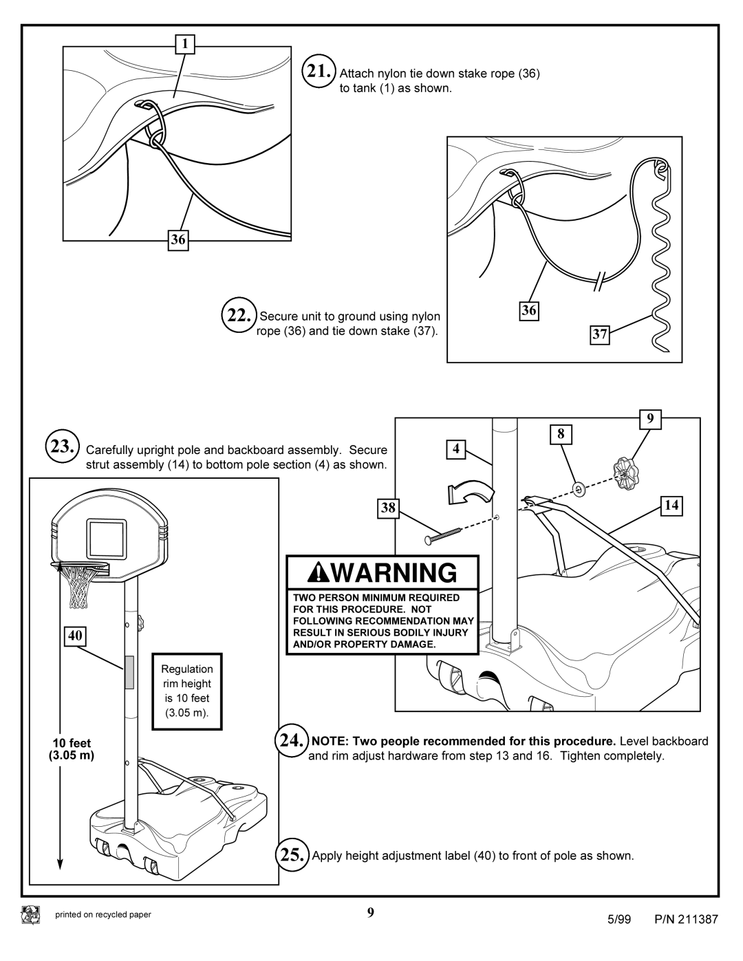 Huffy 211387 manual Regulation Rim height Is 10 feet 05 m 