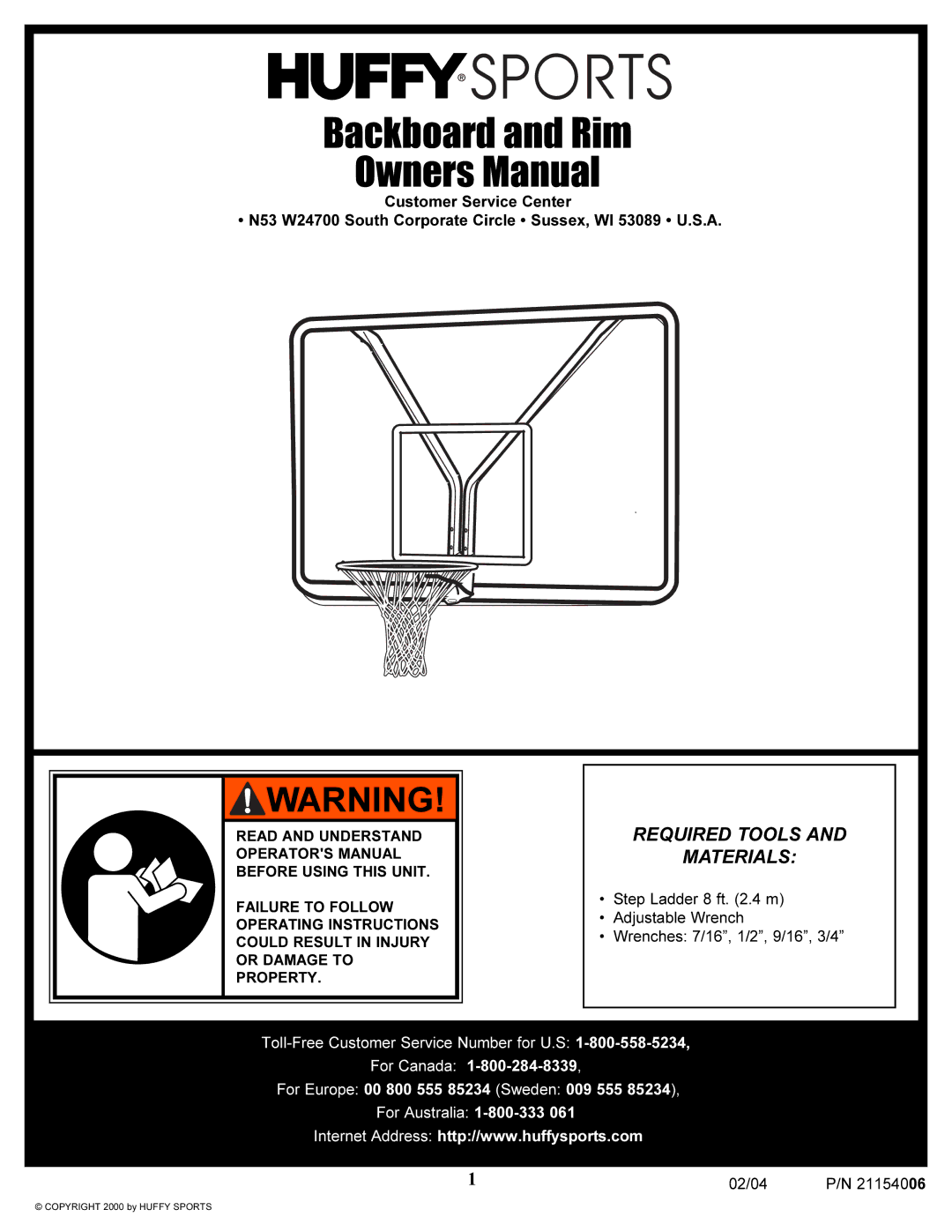 Huffy 21154006 manual Backboard and Rim 