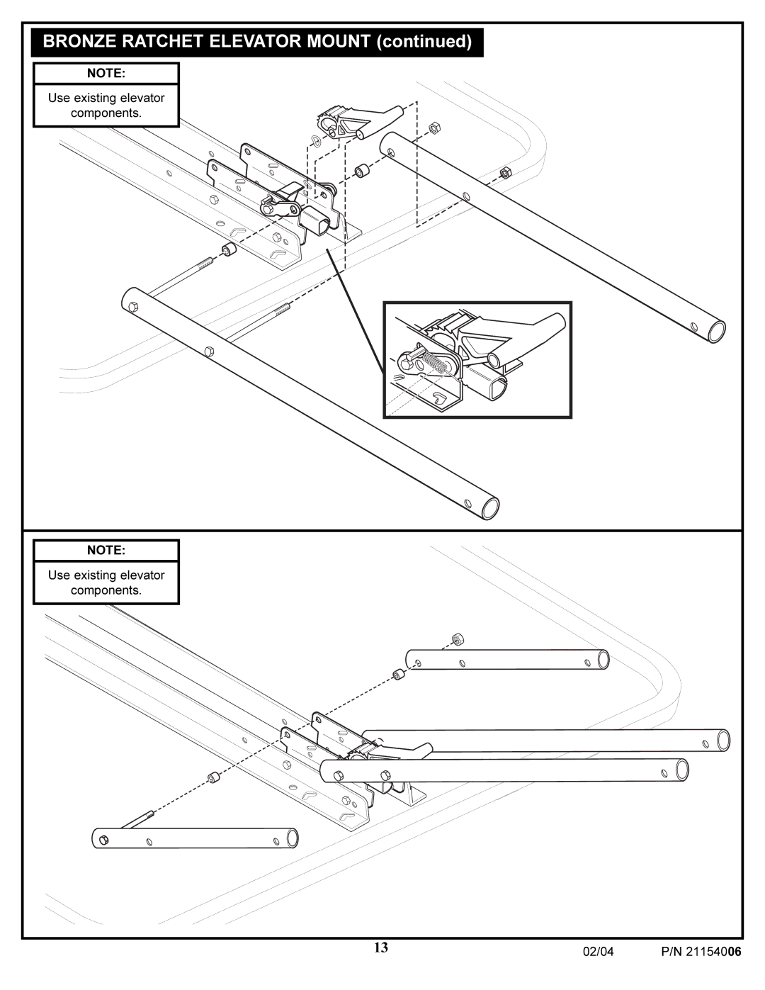 Huffy 21154006 manual Bronze Ratchet Elevator Mount 