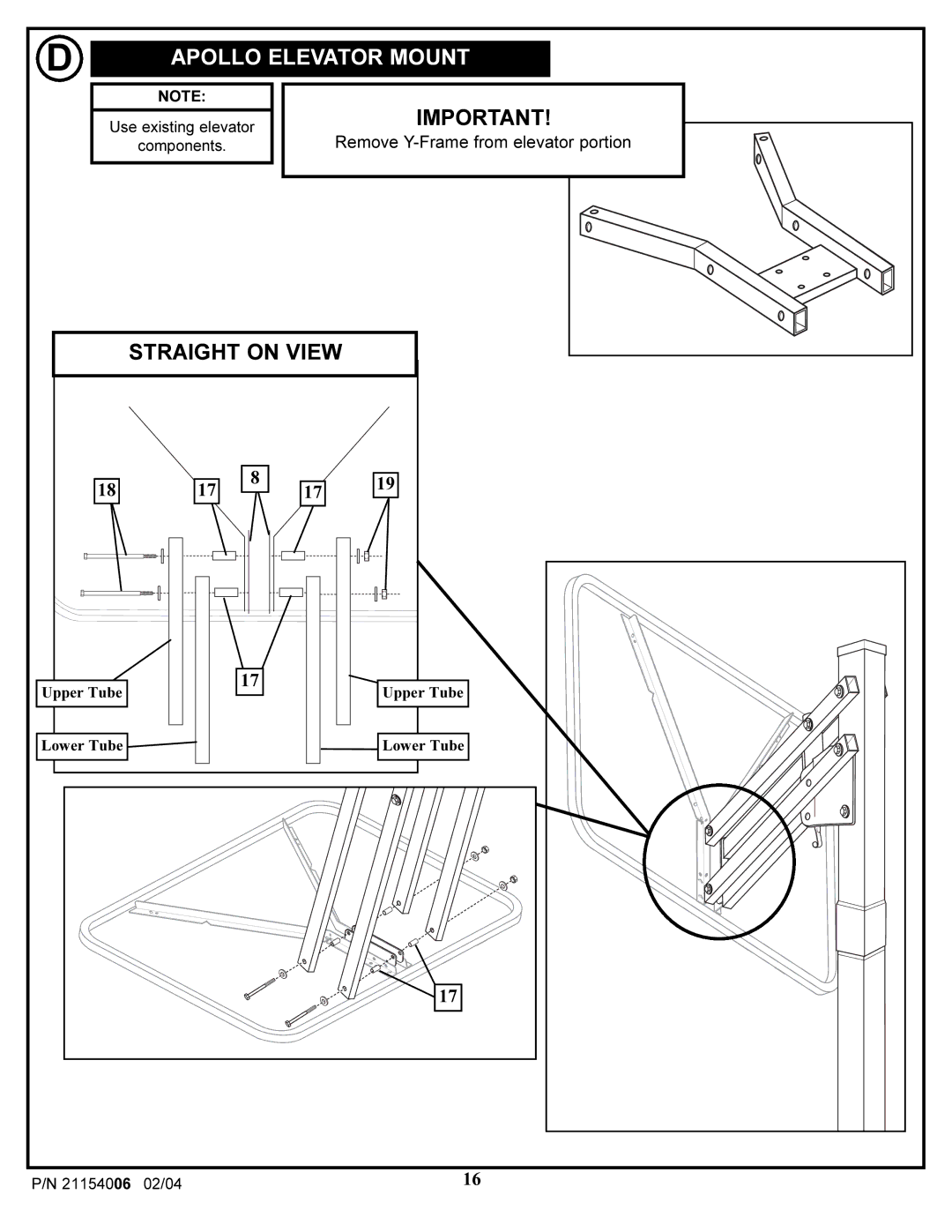 Huffy 21154006 manual Apollo Elevator Mount 