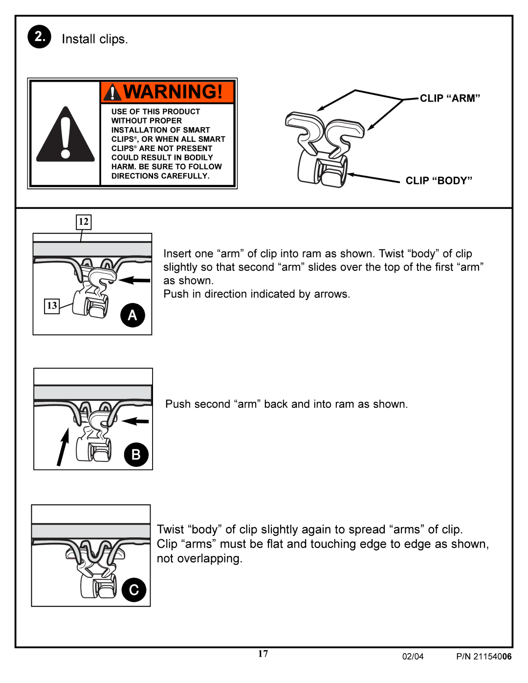 Huffy 21154006 manual Install clips 