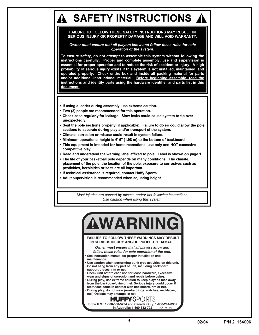 Huffy 21154006 manual Safety Instructions 