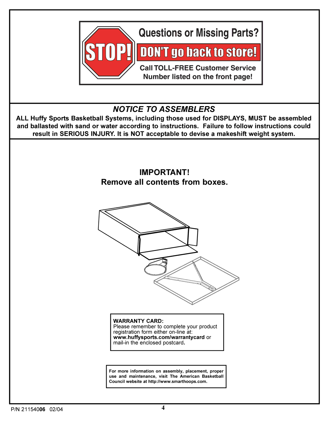 Huffy 21154006 manual Remove all contents from boxes 