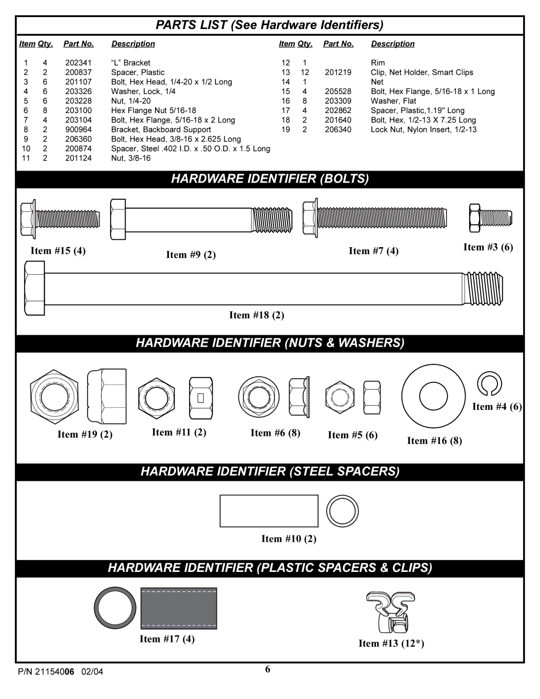 Huffy 21154006 manual Parts List See Hardware Identifiers 