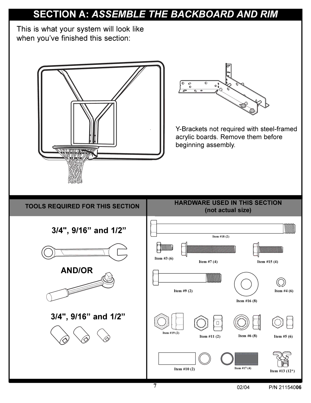 Huffy 21154006 manual Section a Assemble the Backboard and RIM 