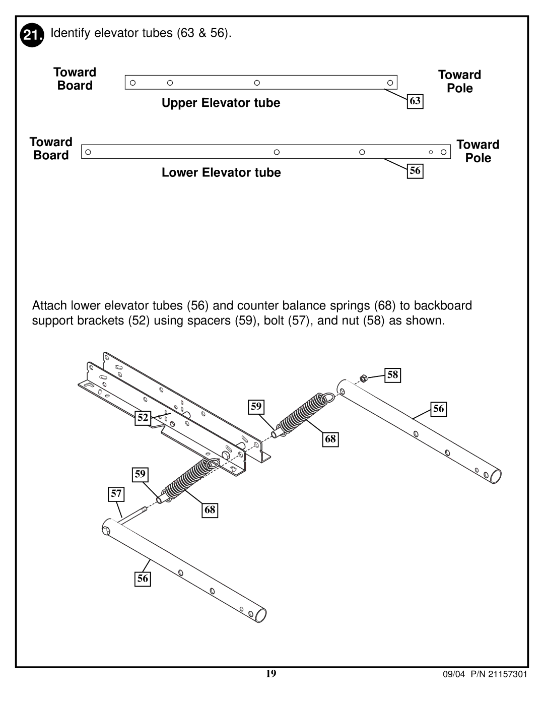 Huffy 211573011 manual Toward Board Upper Elevator tube Lower Elevator tube Pole 