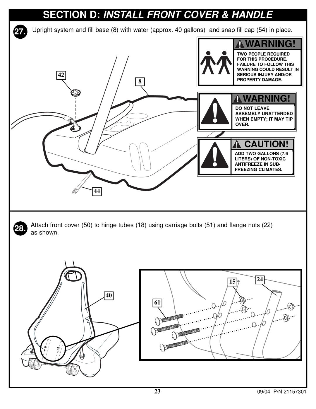 Huffy 211573011 manual Section D Install Front Cover & Handle 