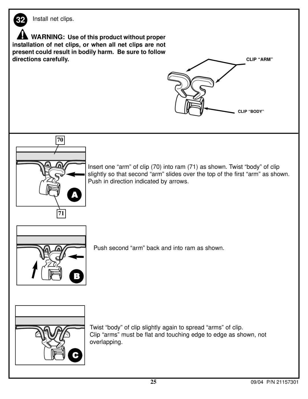 Huffy 211573011 manual Install net clips 