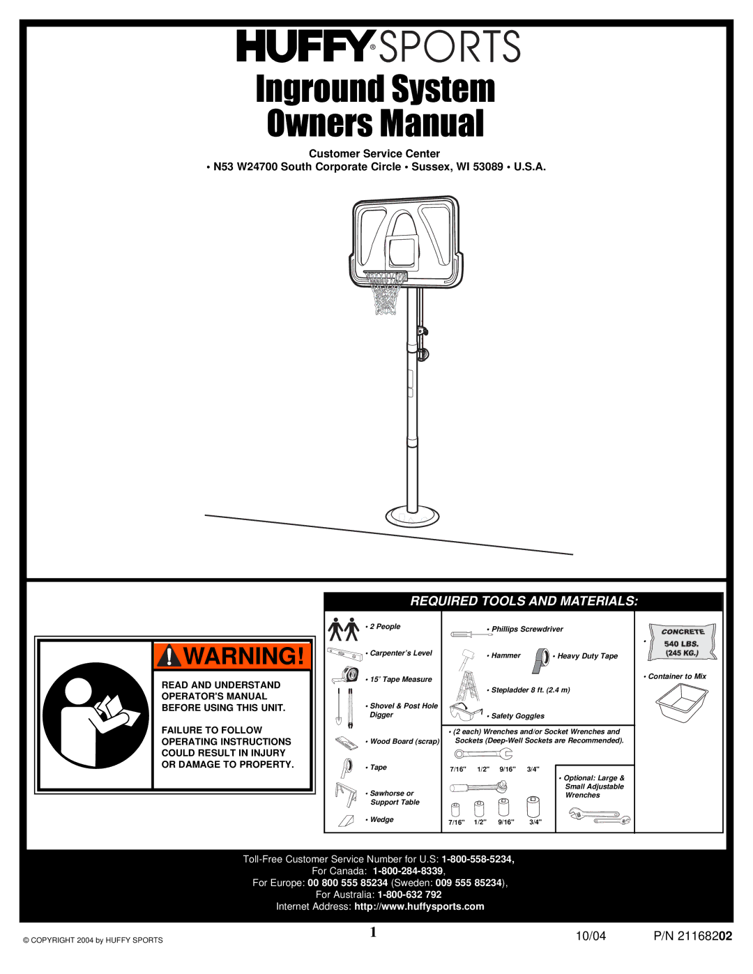 Huffy 21168202 manual Inground System 