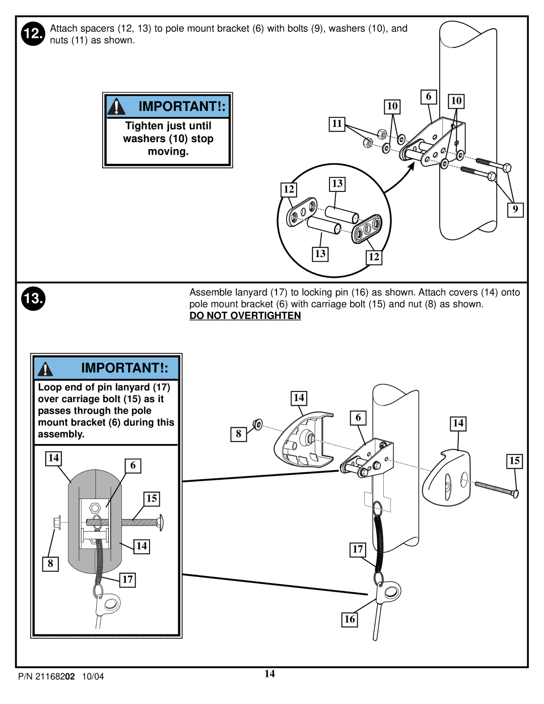 Huffy 21168202 manual Tighten just until washers 10 stop moving 