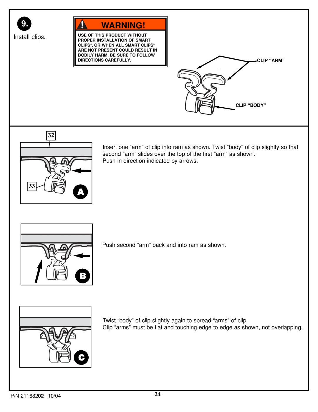 Huffy 21168202 manual Install clips 