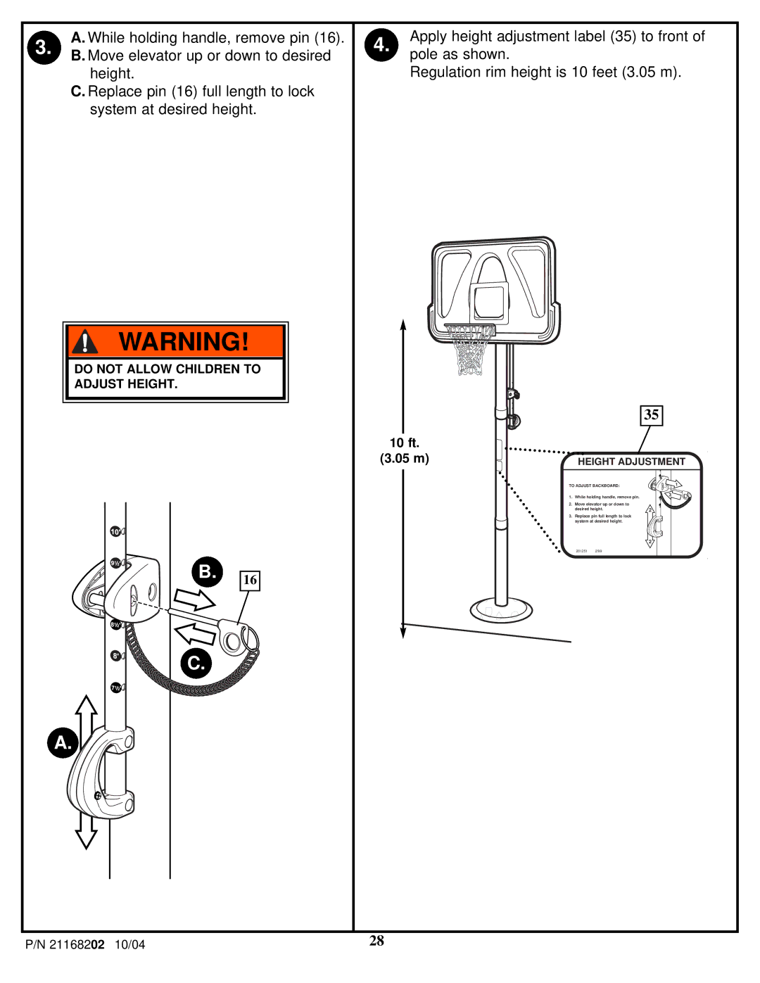 Huffy 21168202 manual 10 ft 05 m 