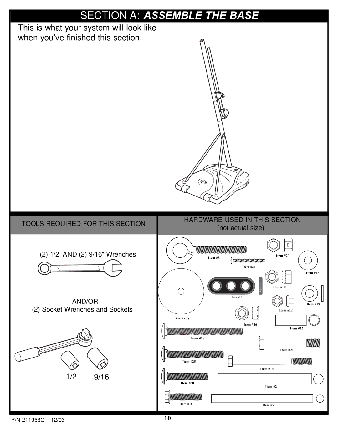 Huffy 211953C manual Section a Assemble the Base 