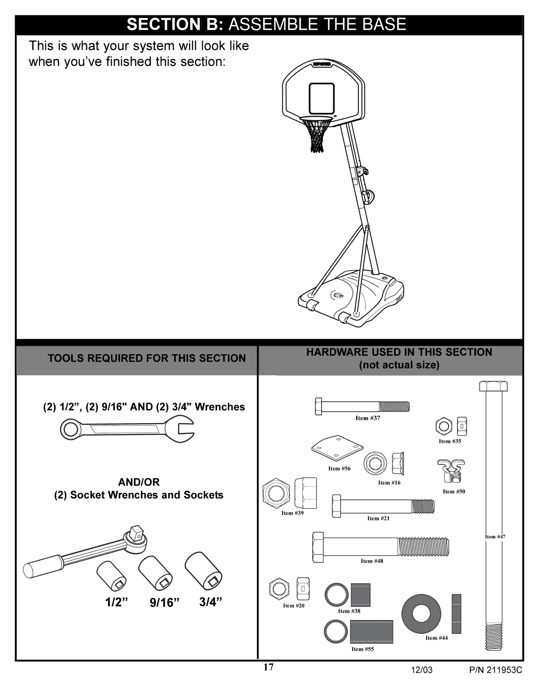 Huffy 211953C manual Section B Assemble the Base 